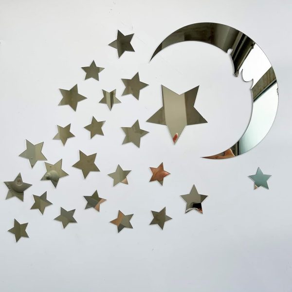 15 Stars And 1 Moon Silver Acrylic Wall Stickers