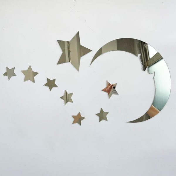 15 Stars And 1 Moon Silver Acrylic Wall Stickers