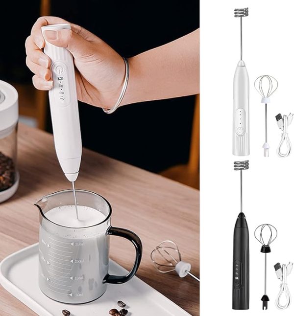 2 In 1 Electric Milk Frother Whisk Egg Beater Usb Rechargeable Coffee Blender Household Milk Shaker Mixer