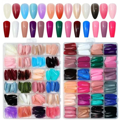 Pack Of 144 Artificial Nails Without Nail Glue, Beautiful Fancy Fake Nails (random Color)