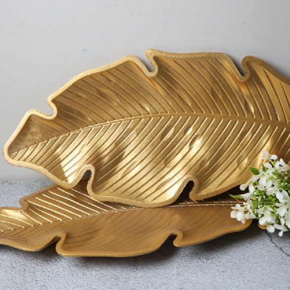 Wooden Gold Leaf Shape Snack Fruit Tray