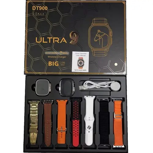 Dt900 Ultra Smart Watch 49mm Display Smart Watch With 7 Straps & Crystal Case Dt 900 Random Color