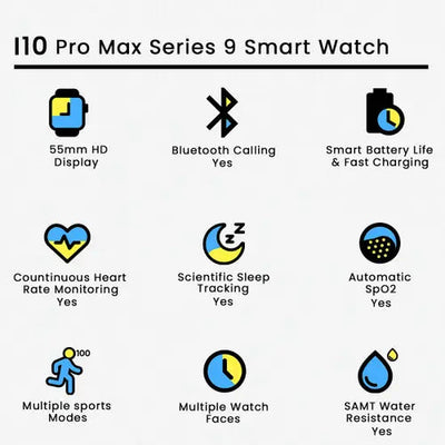 I10 Pro Max Smart Watch Series 9 – Bluetooth Calling, Hd Display, Fitness & Health Tracker | Best Quality Smart Watch