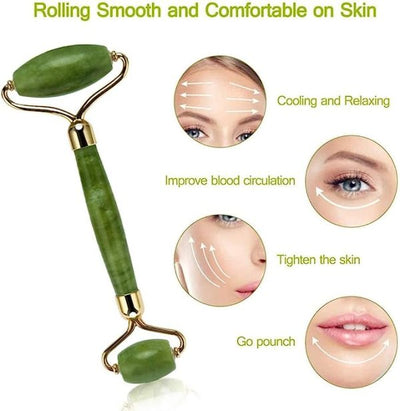 Jade Roller And Gua Sha Flawless Jade Roller With Guasha (marble Stone) Stimulates Healthier Skinet, Facial Roller For Skin, Jade Roller & Guasha Reduce Puffiness