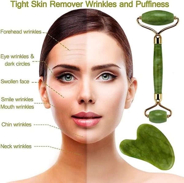 Jade Roller And Gua Sha Flawless Jade Roller With Guasha (marble Stone) Stimulates Healthier Skinet, Facial Roller For Skin, Jade Roller & Guasha Reduce Puffiness