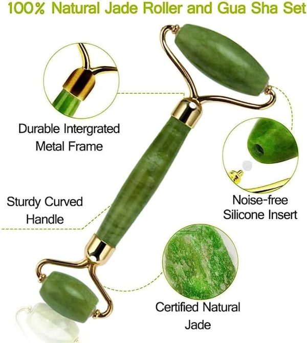 Jade Roller And Gua Sha Flawless Jade Roller With Guasha (marble Stone) Stimulates Healthier Skinet, Facial Roller For Skin, Jade Roller & Guasha Reduce Puffiness