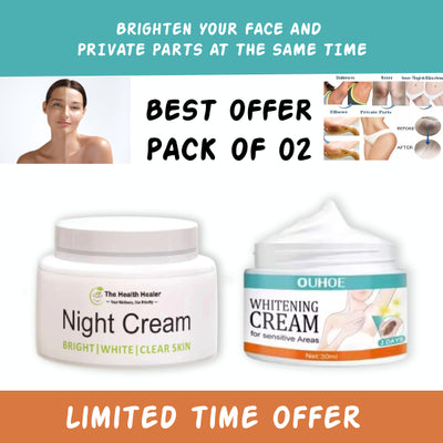 Pack Of 02 | The Health Healer Night Cream 50 Ml And Whitening Cream 30ml For Private Areas & Private Part – Effective Brightening For Underarms And Sensitive Area For Men And Women