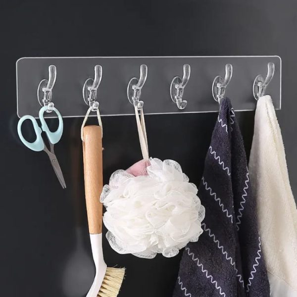 (pack Of 2 ) 6 Row Transparent Wall Hooks Self Adhesive