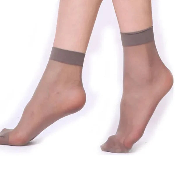 (pair) Female Thin Silk Transparent Sexy Ankle Nylon Socks Set (random Color)