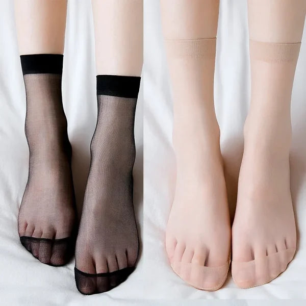 (pair) Female Thin Silk Transparent Sexy Ankle Nylon Socks Set (random Color)